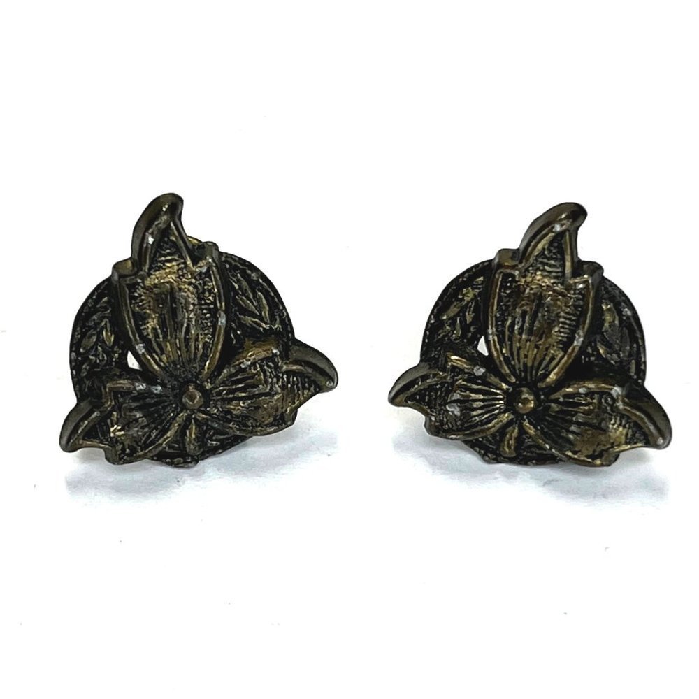 VTG 40's Art Nouveau Carved Floral Bow Earrings Fashion